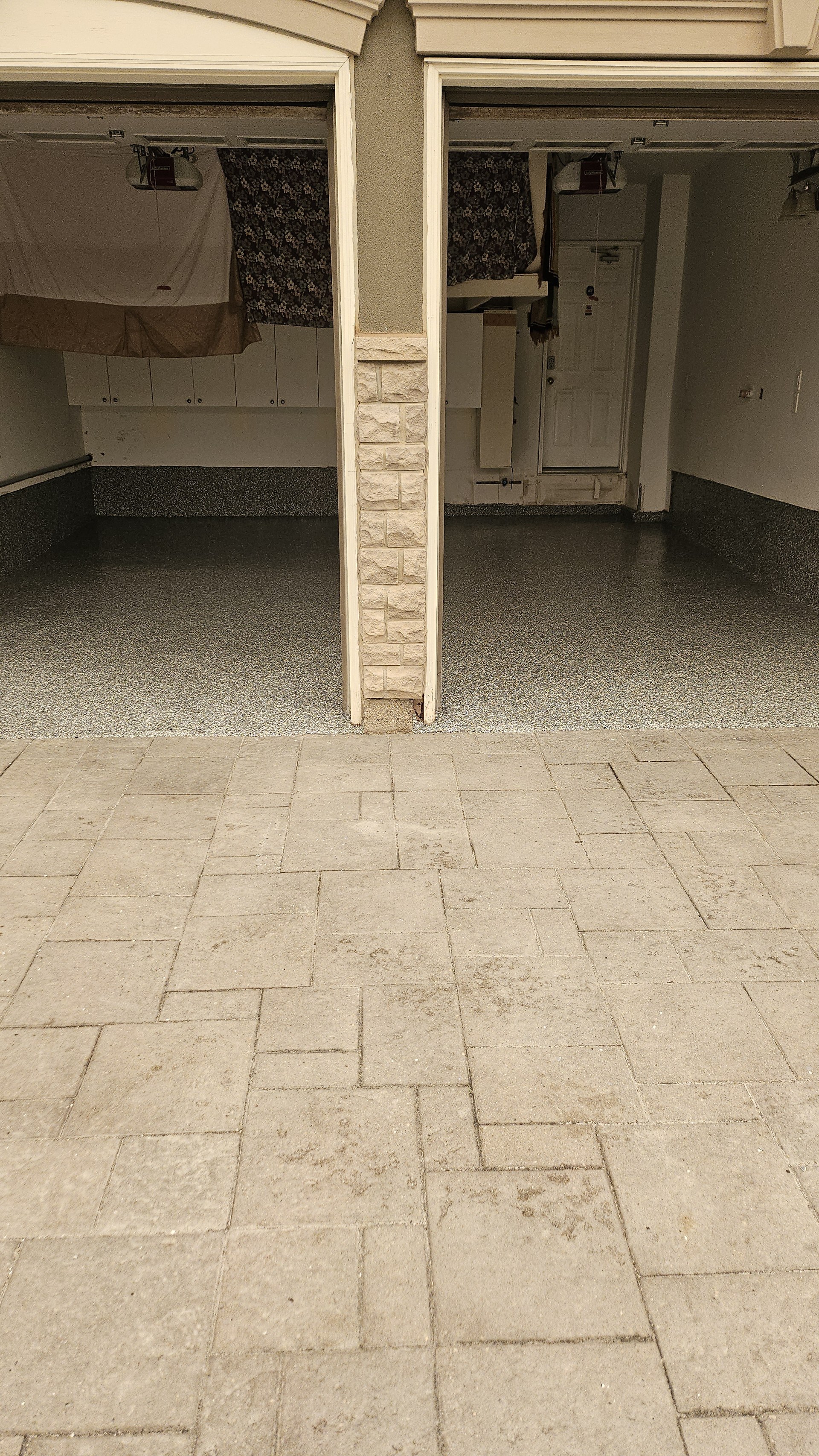 Finished Brampton two-car garage with full flake epoxy flooring