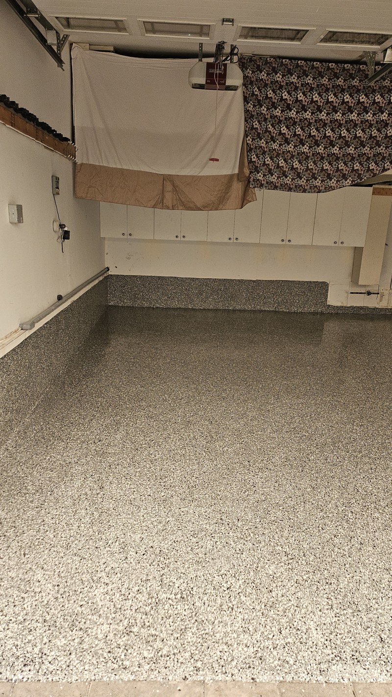 Finished left bay view with full flake epoxy